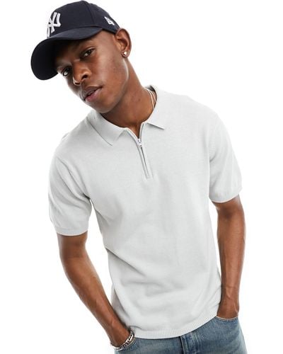 Another Influence Knitted Zip Polo - White