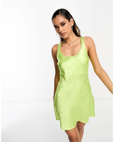Lola May Crinkle Satin Scoop Neck Mini Dress - Green