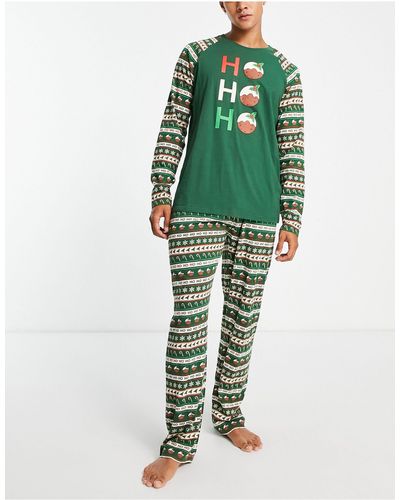 Brave Soul Ho Ho Ho Fairisle Pudding Pyjama Set - Green