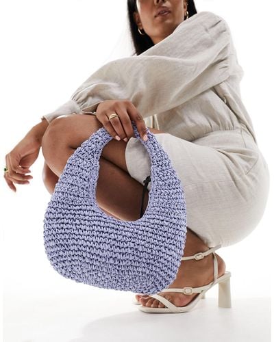 ASOS Straw Hand Crochet Scoop Shoulder Bag - Blue