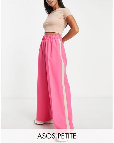 ASOS Asos Design Petite Elastic Waist Side Stripe Trouser - Pink