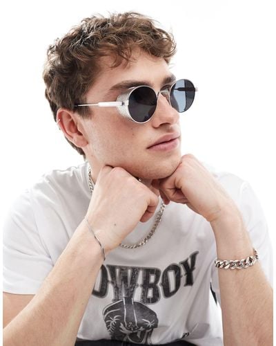 ASOS Oval Metal Sunglasses With Grids - Metallic