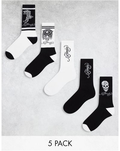 Ed Hardy Rocama - confezione da 5 calzini sportivi color bianco e nero