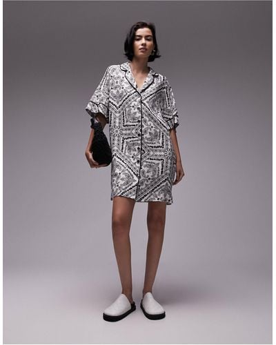 TOPSHOP Souvenir Mini Shirt Dress - Gray