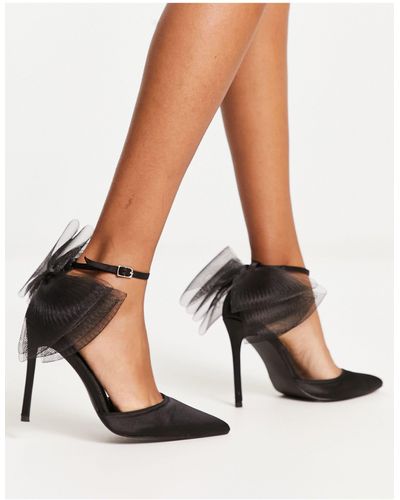 Public Desire Belle Pointed Shoes With Tulle Bow - Black