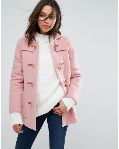 Gloverall Slim Fit Mid Length Duffle Coat - Pink