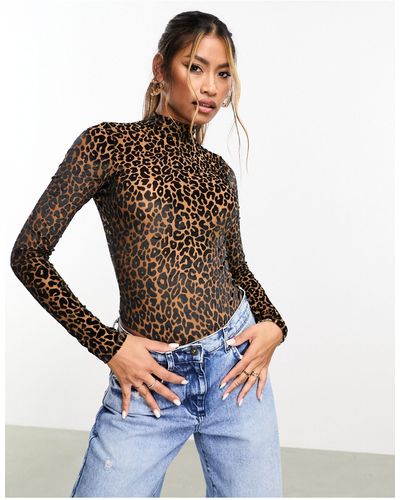 ASOS – body mit beflocktem leoparden-animalprint - Mehrfarbig