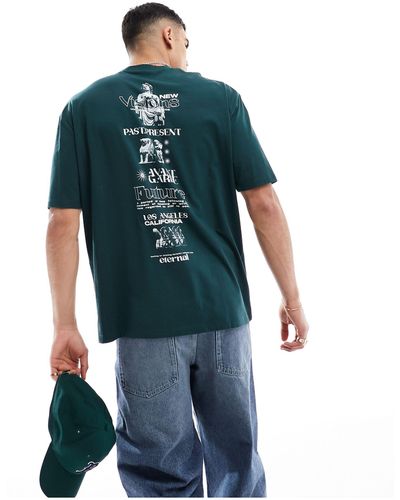 ASOS T-shirt oversize avec imprimé vertical style renaissance au dos - et vert foncé - Bleu