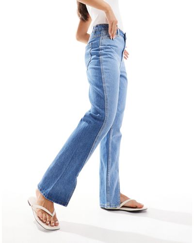 Y.A.S Mixed Denim Spliced Straight Leg Jeans - Blue