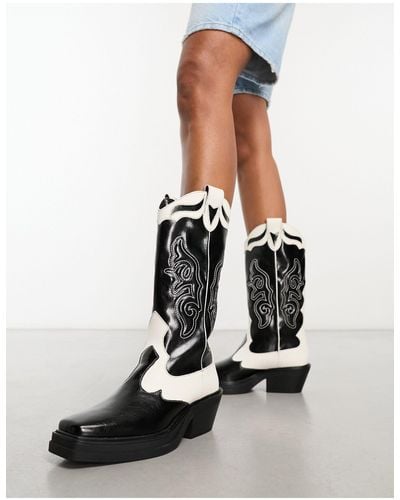 Pull&Bear Stivali stile western neri con pannello a contrasto - Nero
