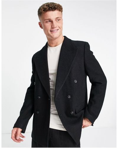 TOPMAN Skinny Double Breasted Four Button Wool Mix Teddy Blazer - Blue