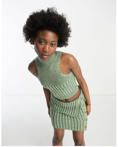 Collusion Roll Neck Cropped Knitted Sleeveless Vest - Green