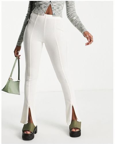 TOPSHOP Waffle Zip Front Split Flared Pants - White