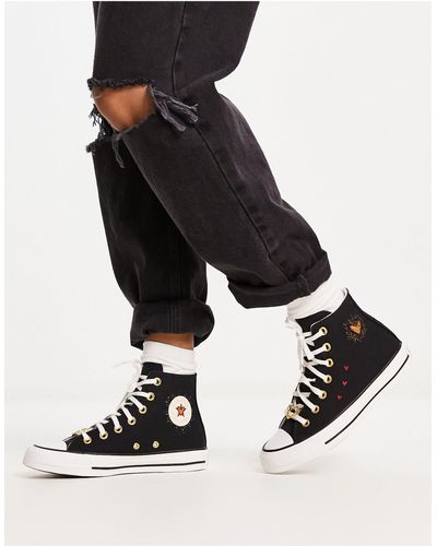 Converse Chuck Taylor - All Star Hi - Hoge Sneakers Met Hartjesborduursels - Zwart