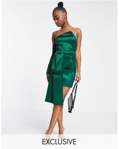 Collective The Label Esclusiva - vestito corto monospalla con fiocco smeraldo - Verde