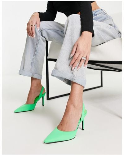 Glamorous Slingback Heeled Shoes - Green