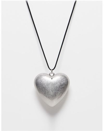 ASOS Pendant Necklace With Large Puff Heart Detail - White