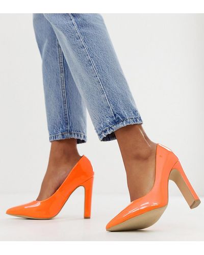 New Look Zapatos de tacón cuadrado naranjas con puntera en punta y corte ancho