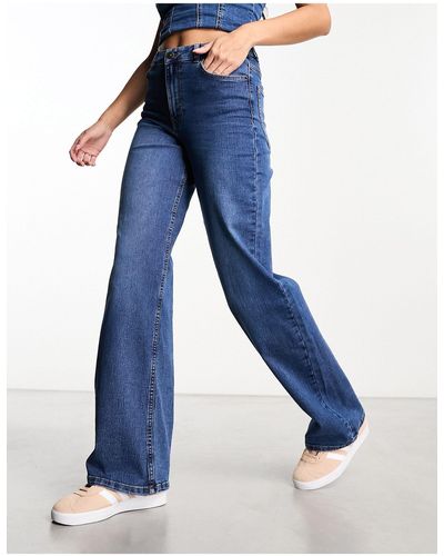 Pieces Peggy - jeans a fondo ampio medio a vita alta - Blu