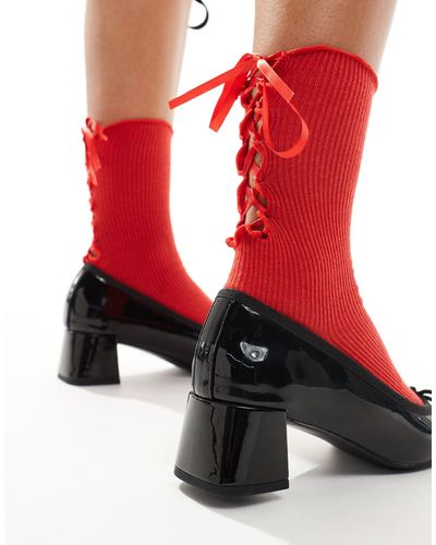 Monki Ankle Sock With Back Bow - Red