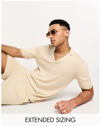 ASOS Oversized Lightweight Knitted Cotton Revere Polo Shirt - Natural
