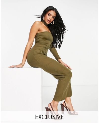 Missguided Midaxi Dress With Asymmetric Sleeve - Green