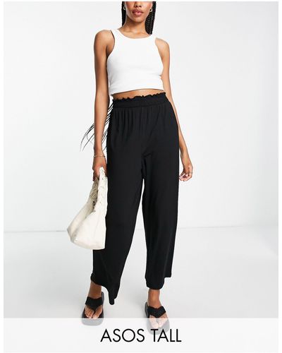 ASOS Asos Design Tall Culotte Trouser With Shirred Waist - Black
