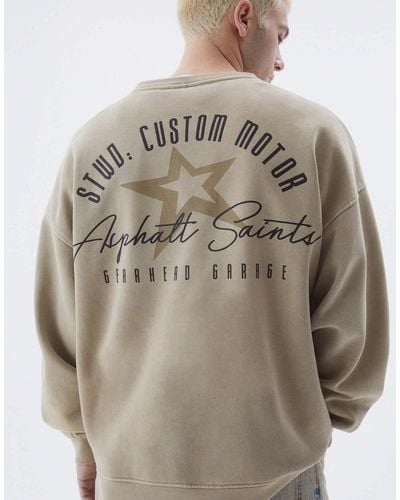 Pull&Bear Star Printed Sweatshirt - Natural