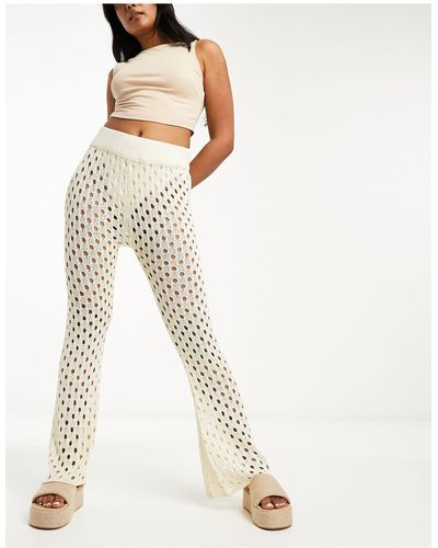 Threadbare Pantaloni a fondo ampio color crema all'uncinetto - Bianco
