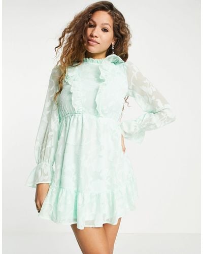 Twisted Wunder Long Sleeve Mini Dress With Frill Detail - Blue
