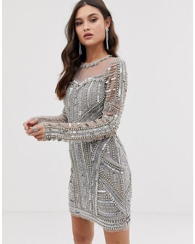 A Star Is Born Embellished Mini Dress In Silver - Metallic