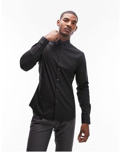 TOPMAN Long Sleeve Formal Stretch Shirt - Black