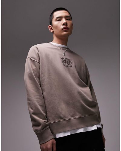 TOPMAN Oversized Fit Sweatshirt With Nolita Embroidery - Gray