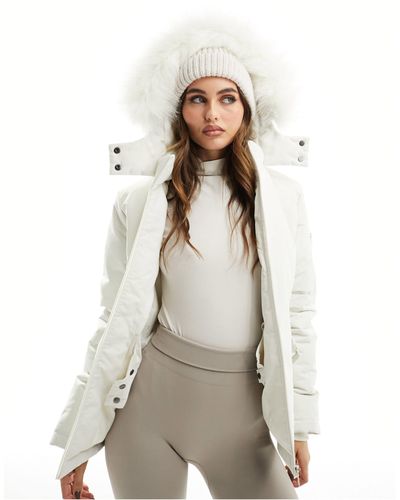 Threadbare Ski Belted Coat With Faux Fur Hood - Natural