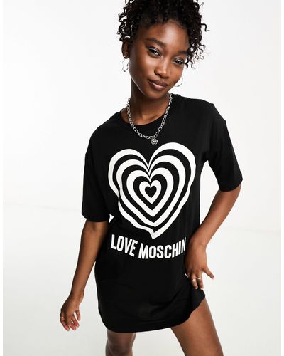 Love Moschino Logo Optical Heart T Shrit Dress - Black