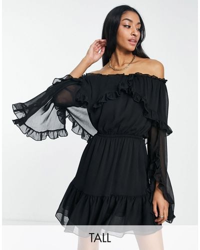 TOPSHOP Frill Ruffle Bardot Mini Dress - Black