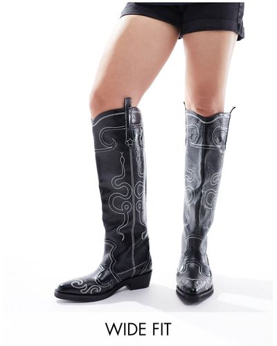Public Desire Serpentine Western Boot With Embroidery - Black