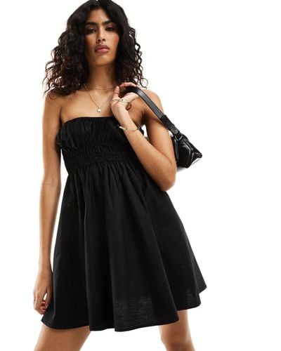 ASOS Mini Bandeau Sundress With Ruched Bust Detail - Black