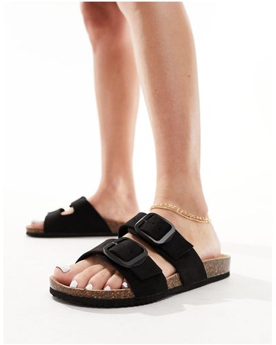 New Look – flache sandalen zum hineinschlüpfen mit doppelriemen - Schwarz