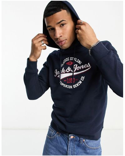 Jack & Jones Sudadera sin cierres con capucha y logo vintage - Azul