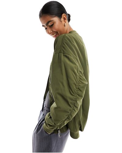 New Look Dipped Hem Bomber Jacket - Green