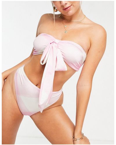ASOS Slip bikini a vita alta rosa con stampa a quadretti - Multicolore