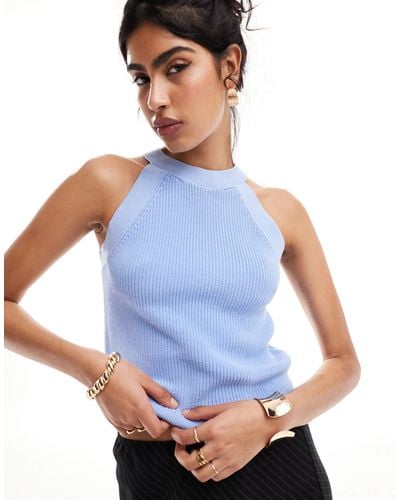& Other Stories Knitted Halter Neck Cropped Top - Blue