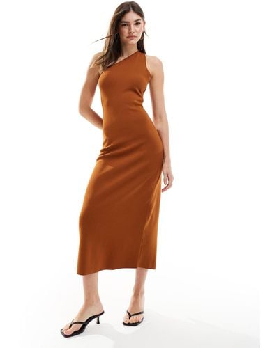 & Other Stories Knitted One Shoulder Midi Dress With Cut Out Back Detail - Brown