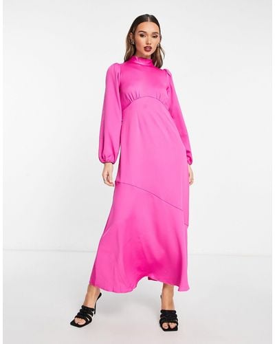 Y.A.S Exclusive Satin High Neck Maxi Tea Dress - Pink