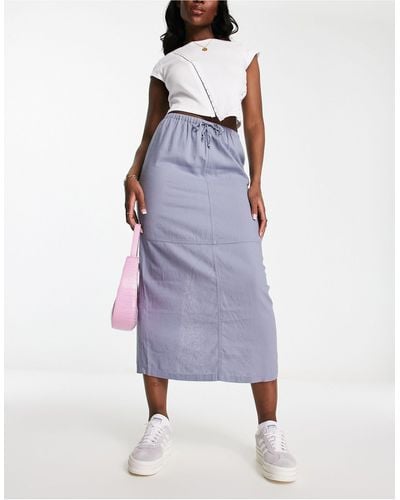 Pull&Bear Linen Parachute Midi Skirt - Purple