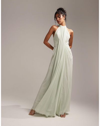 ASOS Bridesmaids Grecian Draped Halter Maxi Dress - Grey