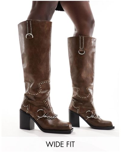 Public Desire Nashville - bottes hauteur genou avec détails métalliques - marron vieilli