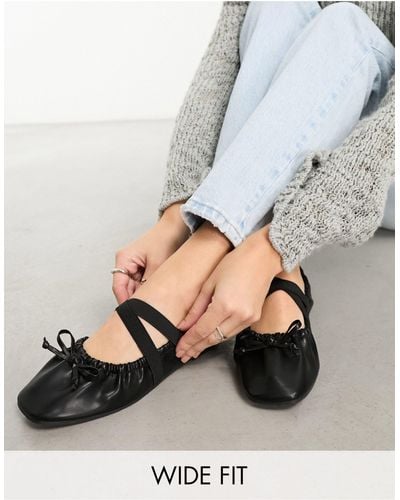 ASOS Wide Fit Los Angeles Ruched Ballet Flats - Blue