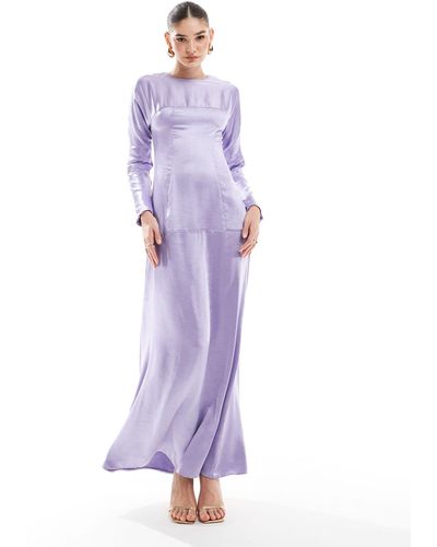 ASOS Satin Seam Detail Maxi Dress With Long Sleeves - Purple